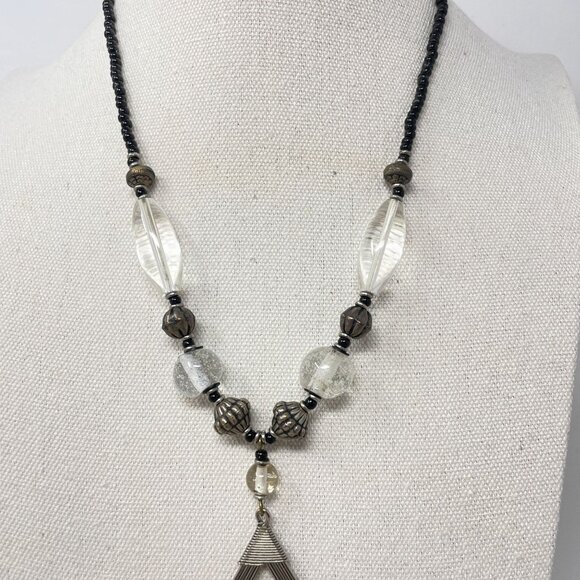 Handcrafted Boho‎ Beaded Necklace Wire-Wrapped Pendant Glass Beads - Picture 3 of 11